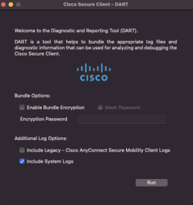 Cisco Secure Connect Generate DART Options